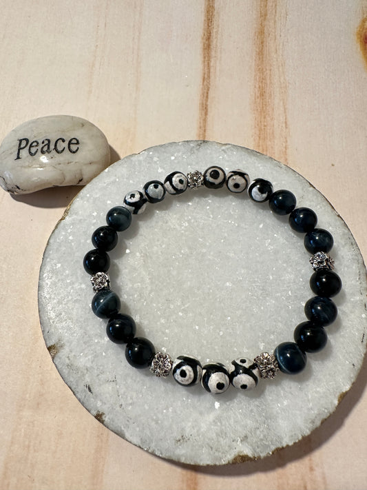 Blue Tigers Eye & Tibetan Bracelet